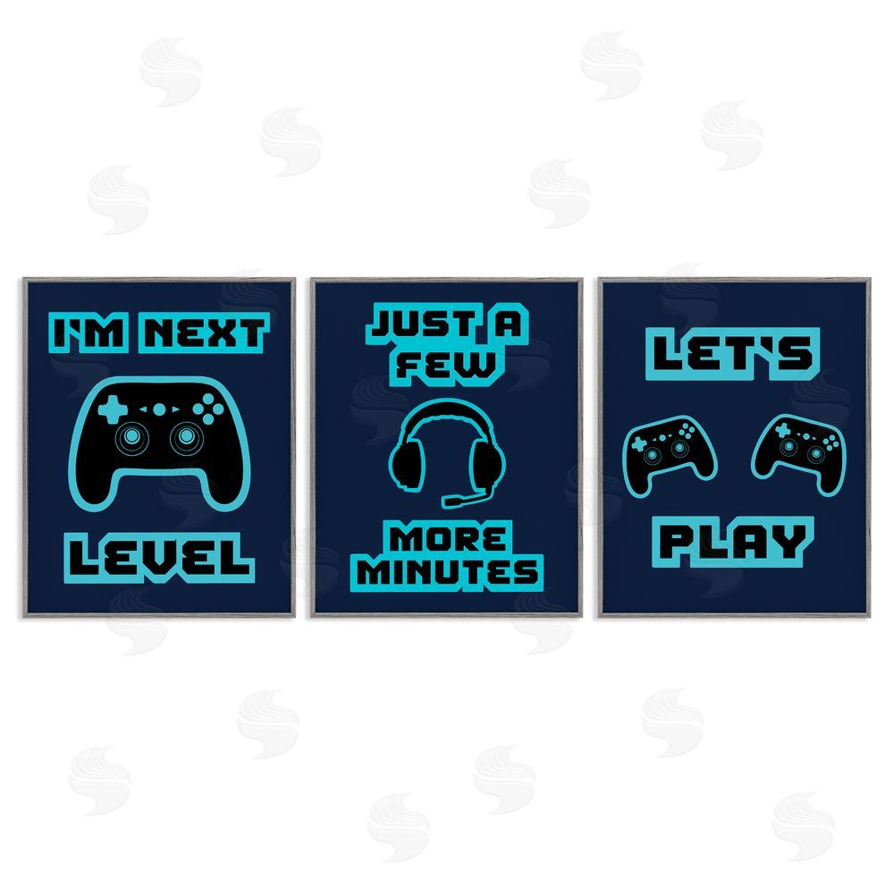 Marcus Prime Retro Blue Gaming Words Gray Framed Giclee Wall Art Print