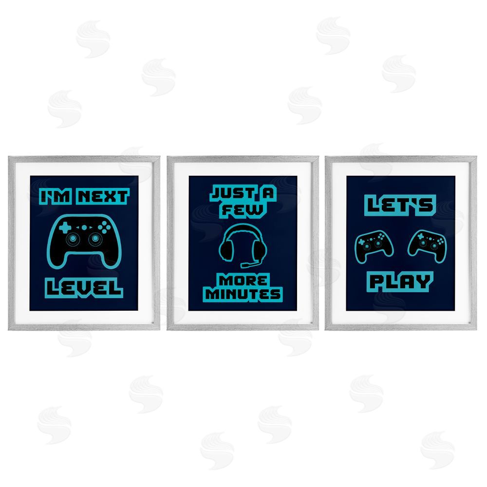 Marcus Prime Retro Blue Gaming Words Gray Framed Print Under Glass with White Mat Wall Art