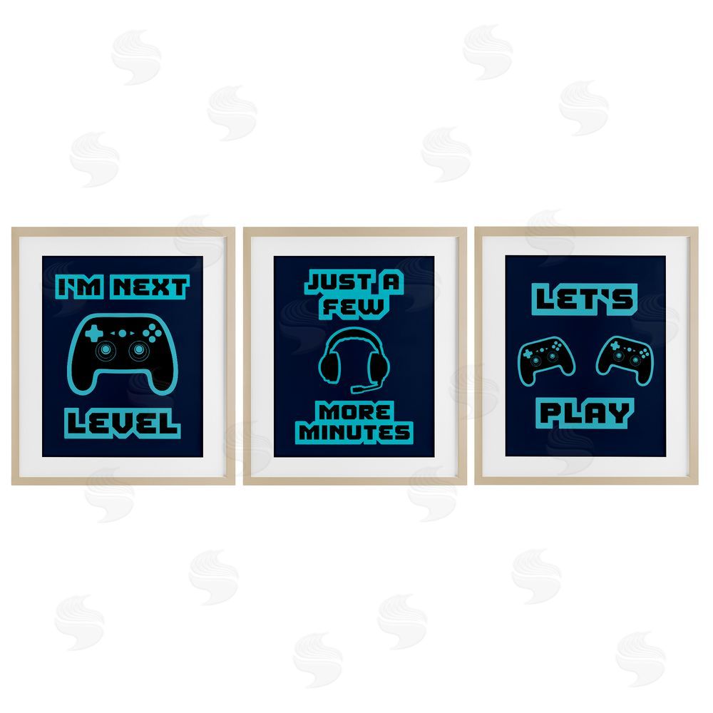 Marcus Prime Retro Blue Gaming Words Birch Framed Print Under Glass with White Mat Wall Art