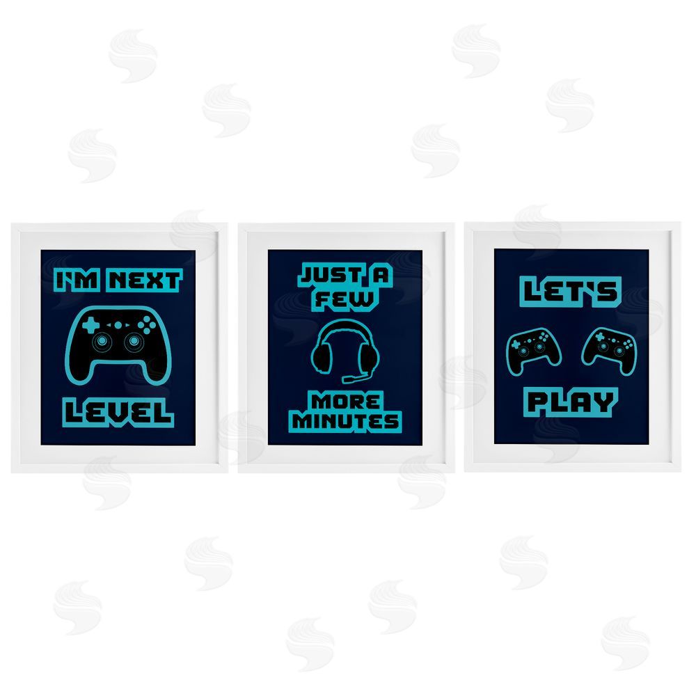 Marcus Prime Retro Blue Gaming Words White Framed Print Under Glass with Mat Wall Art