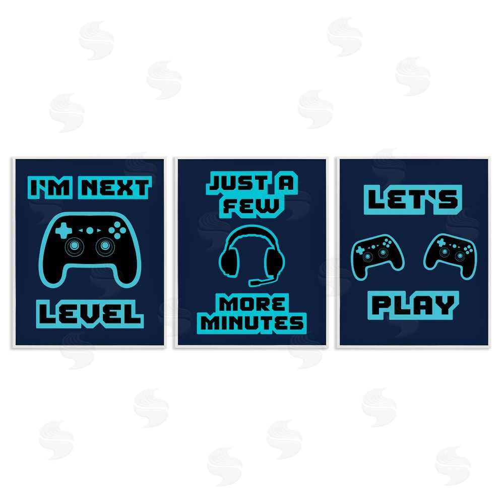 Marcus Prime Retro Blue Gaming Words White Framed Giclee Wall Art Print