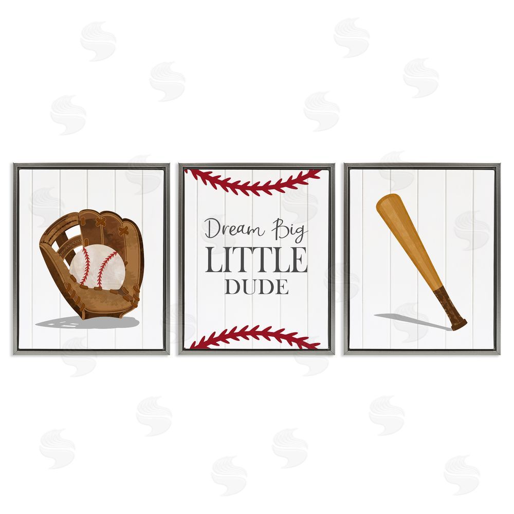 Christine Simpson Art Get Your Baseball Game On Gray Floating Frame Canvas Wall Art Print