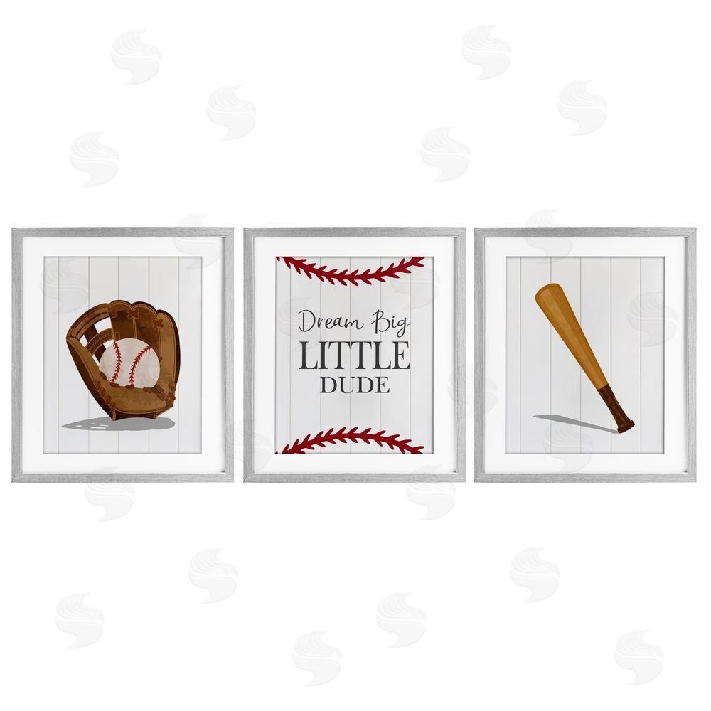 Christine Simpson Art Get Your Baseball Game On Gray Framed Print Under Glass with White Mat Wall Art