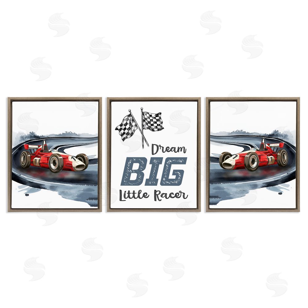 Christine Simpson Art Retro Little Racer Cars Brown Floating Frame Canvas Wall Art Print