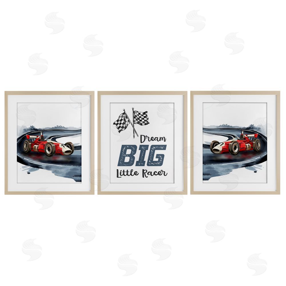 Christine Simpson Art Retro Little Racer Cars Birch Framed Print Under Glass with White Mat Wall Art