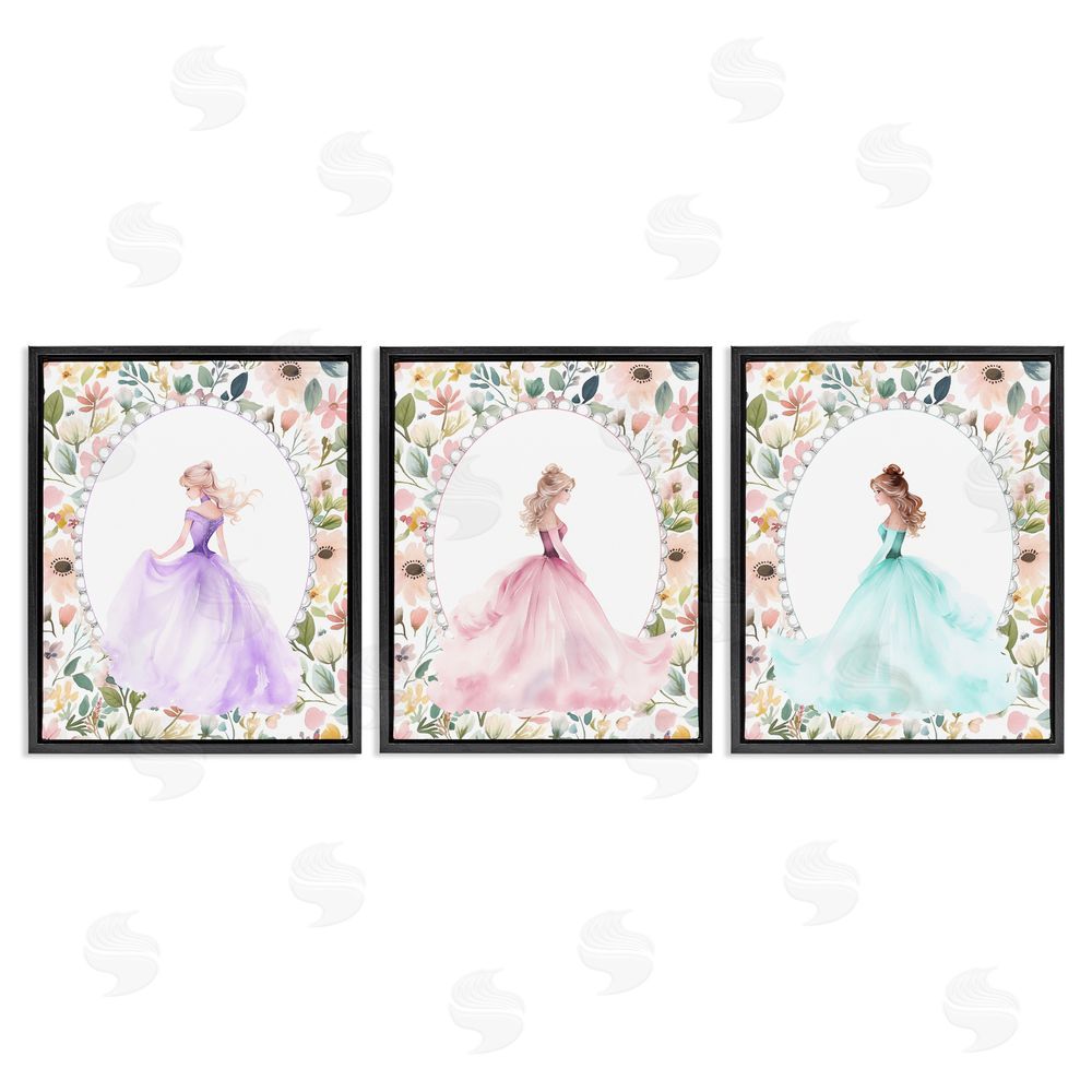Christine Simpson Art Princess Love Pearls & Florals Black Floating Frame Canvas Wall Art Print