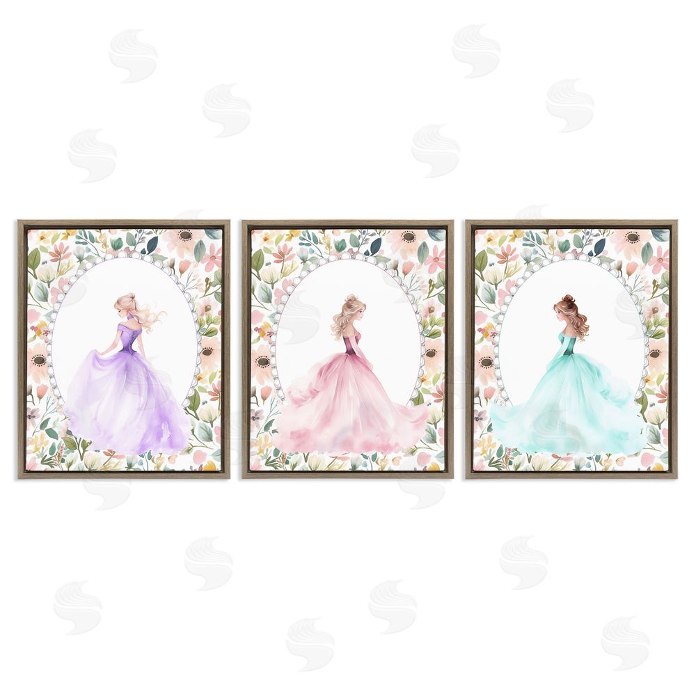 Christine Simpson Art Princess Love Pearls & Florals Brown Floating Frame Canvas Wall Art Print
