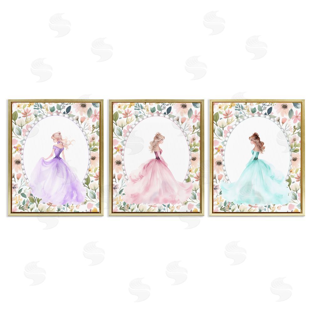 Christine Simpson Art Princess Love Pearls & Florals Gold Floating Frame Canvas Wall Art Print