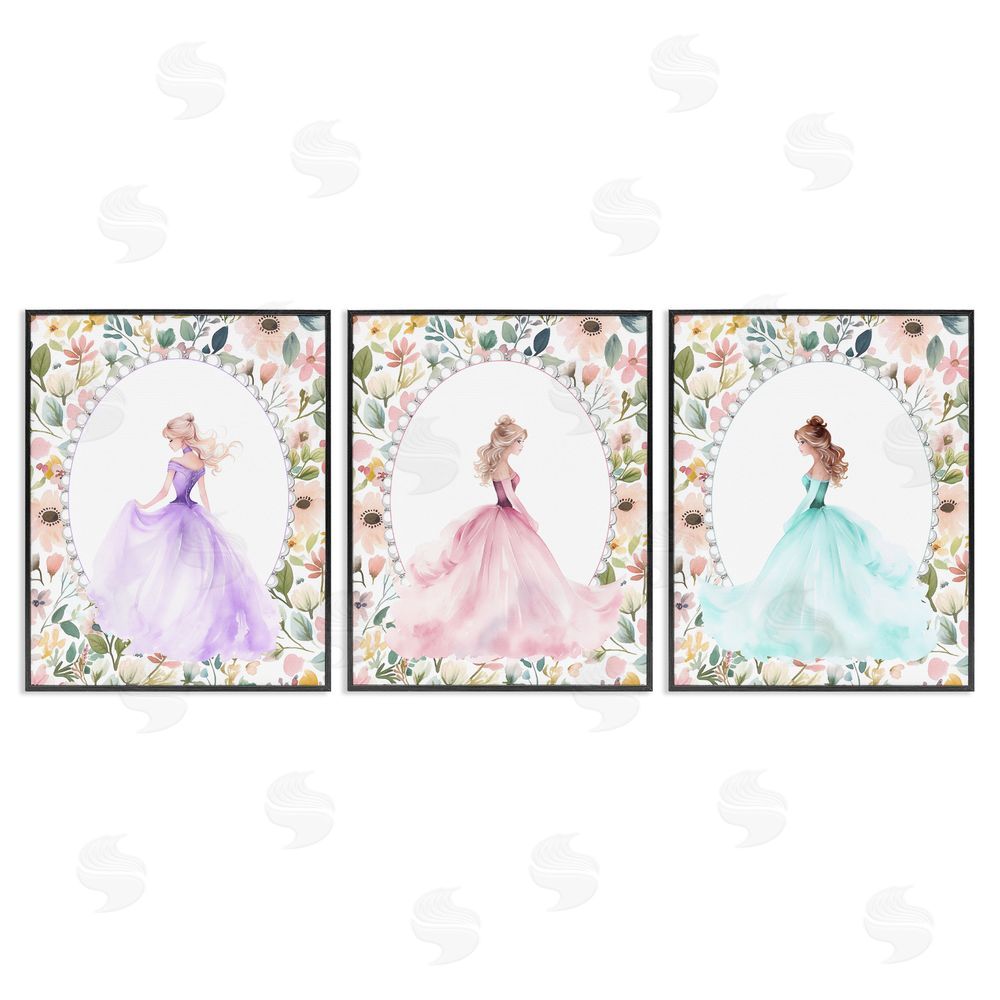 Christine Simpson Art Princess Love Pearls & Florals Black Framed Giclee Wall Art Print