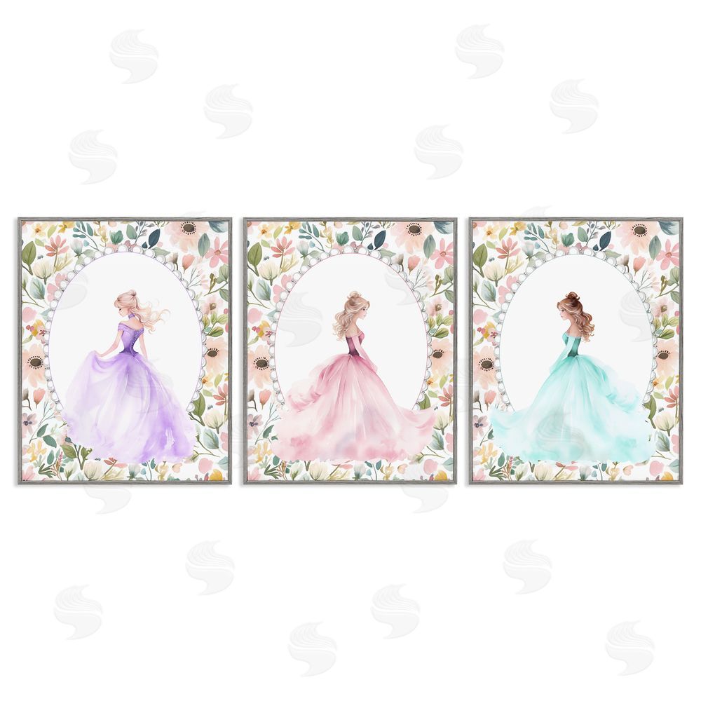 Christine Simpson Art Princess Love Pearls & Florals Gray Framed Giclee Wall Art Print