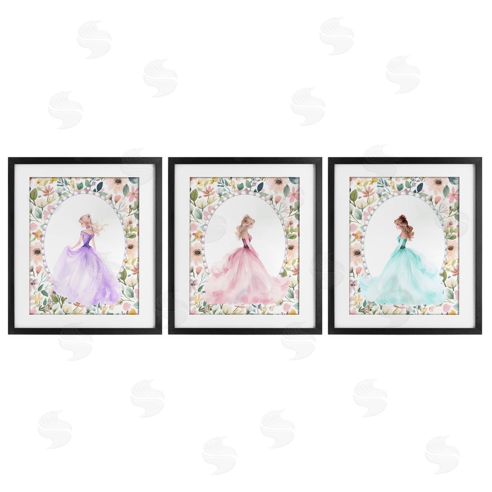 Christine Simpson Art Princess Love Pearls & Florals Black Framed Print Under Glass with White Mat Wall Art