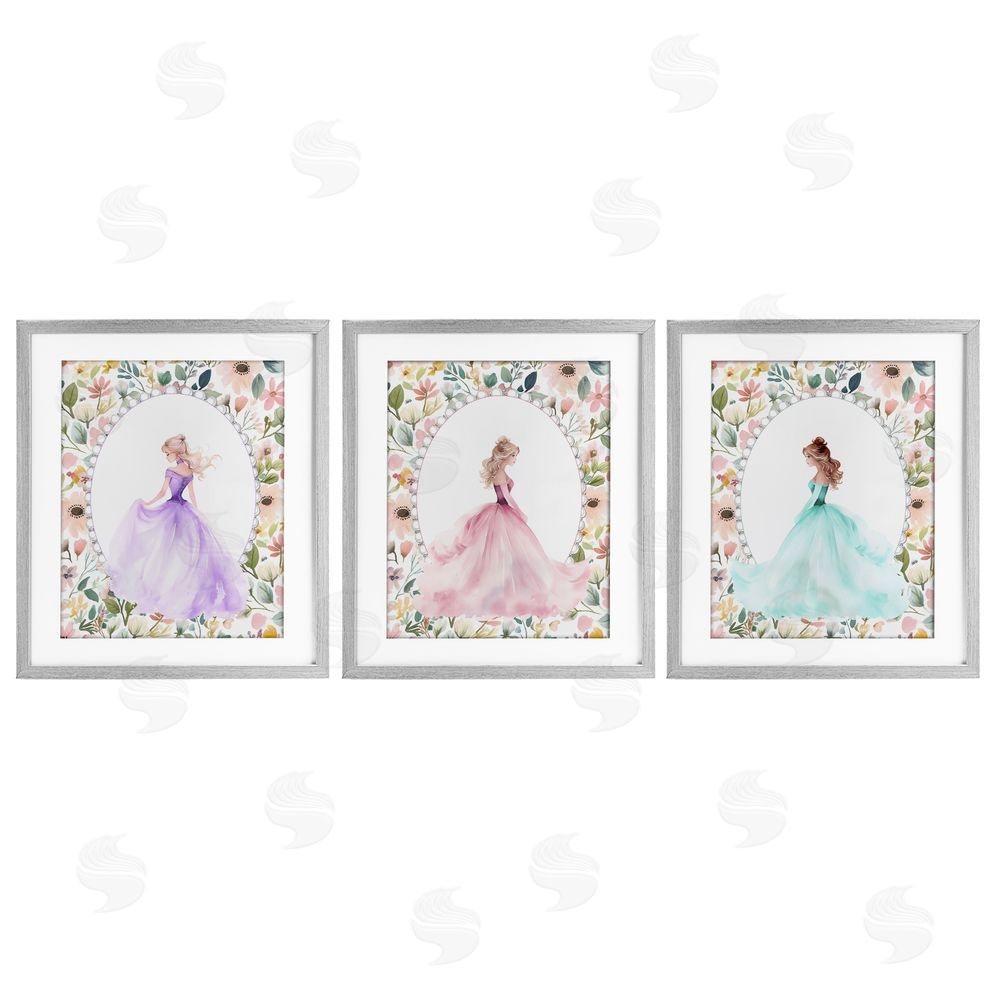 Christine Simpson Art Princess Love Pearls & Florals Gray Framed Print Under Glass with White Mat Wall Art