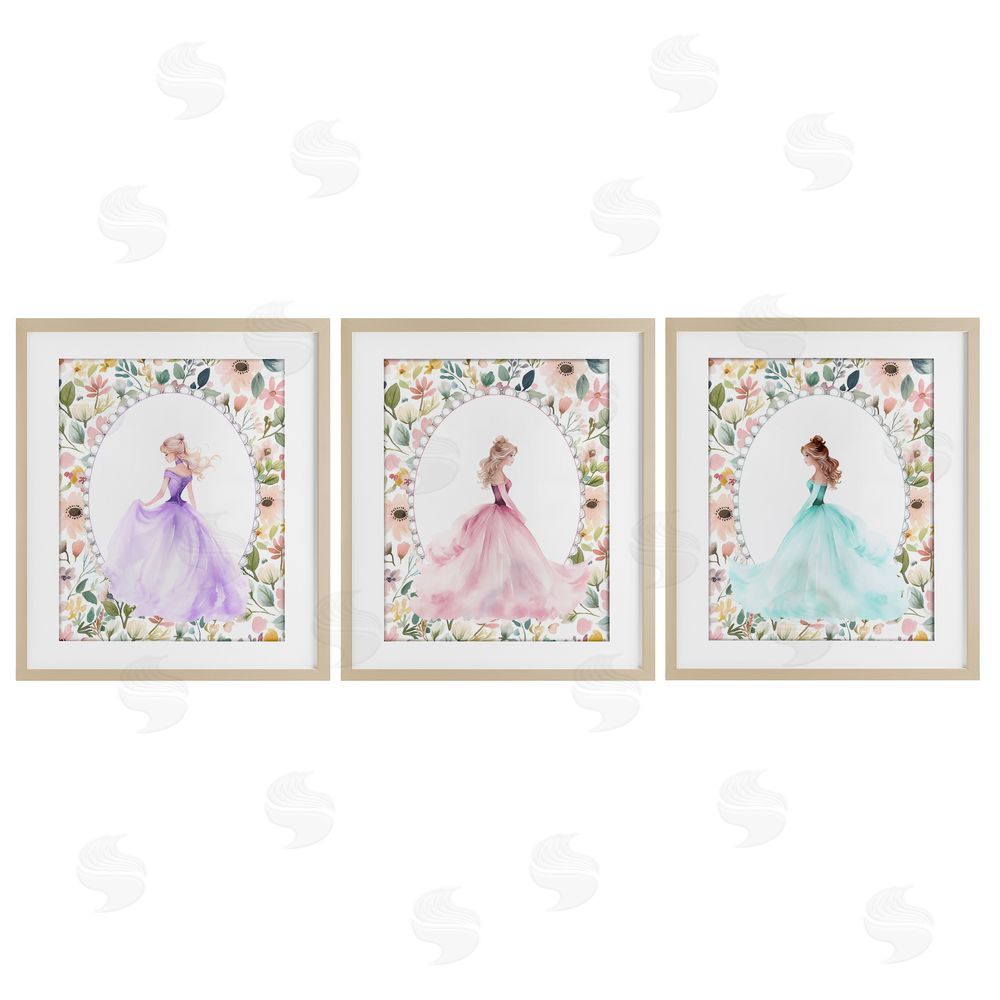 Christine Simpson Art Princess Love Pearls & Florals Birch Framed Print Under Glass with White Mat Wall Art