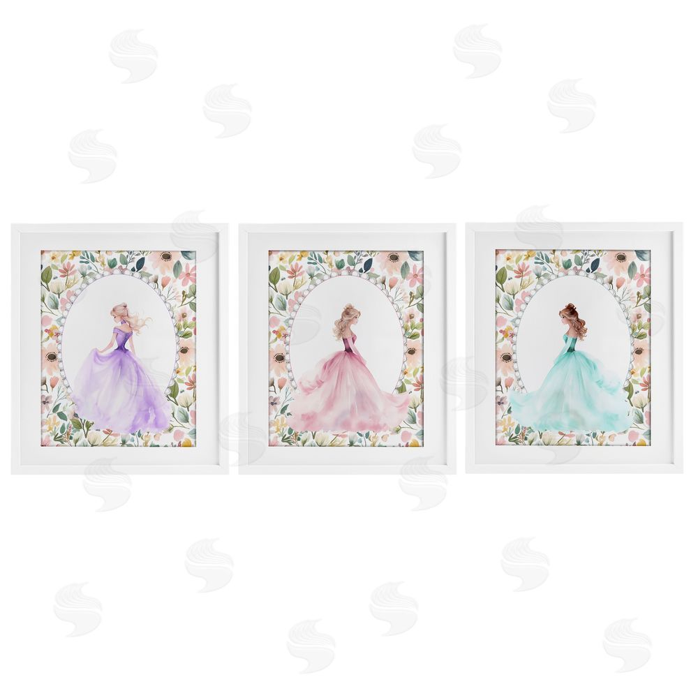 Christine Simpson Art Princess Love Pearls & Florals White Framed Print Under Glass with Mat Wall Art