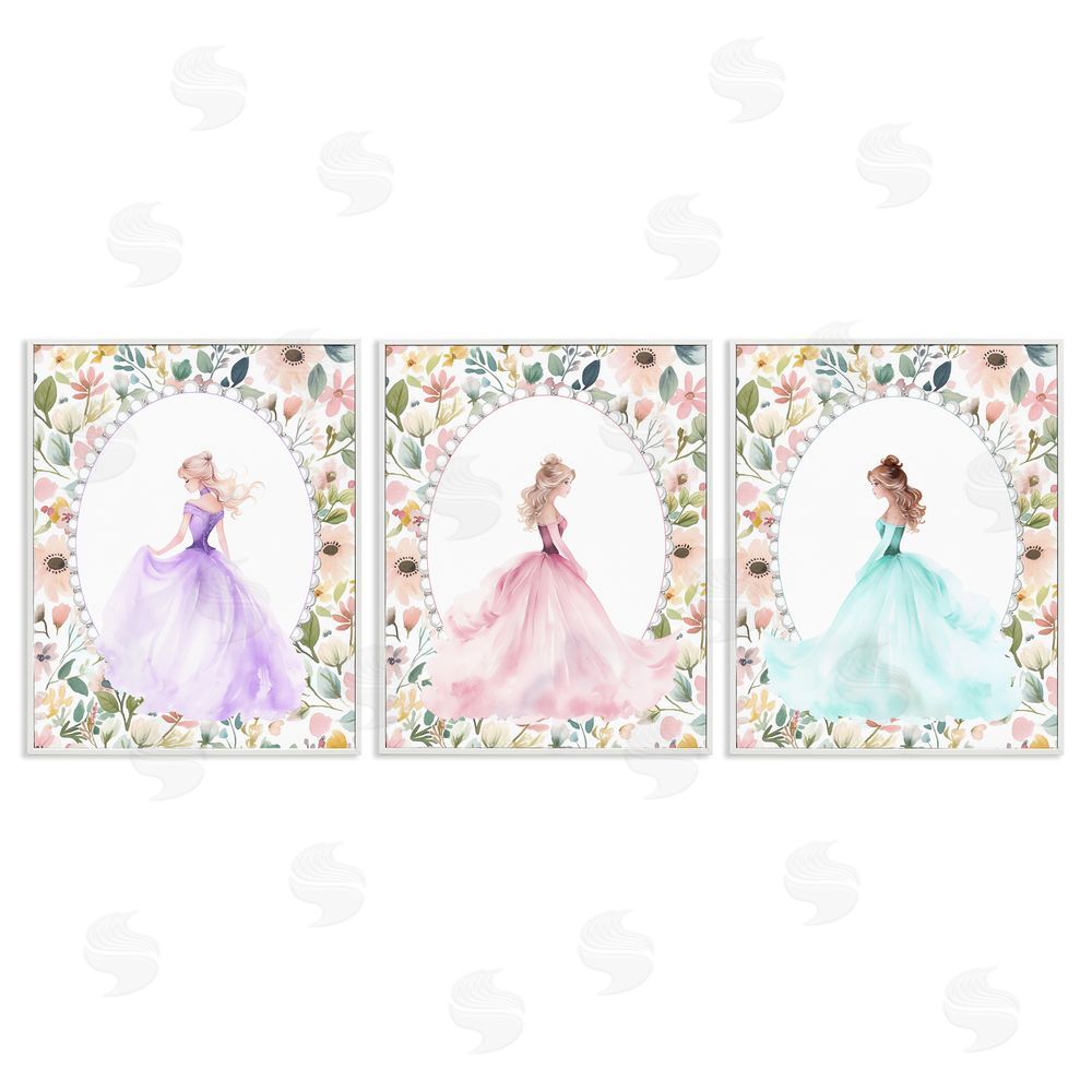Christine Simpson Art Princess Love Pearls & Florals White Framed Giclee Wall Art Print