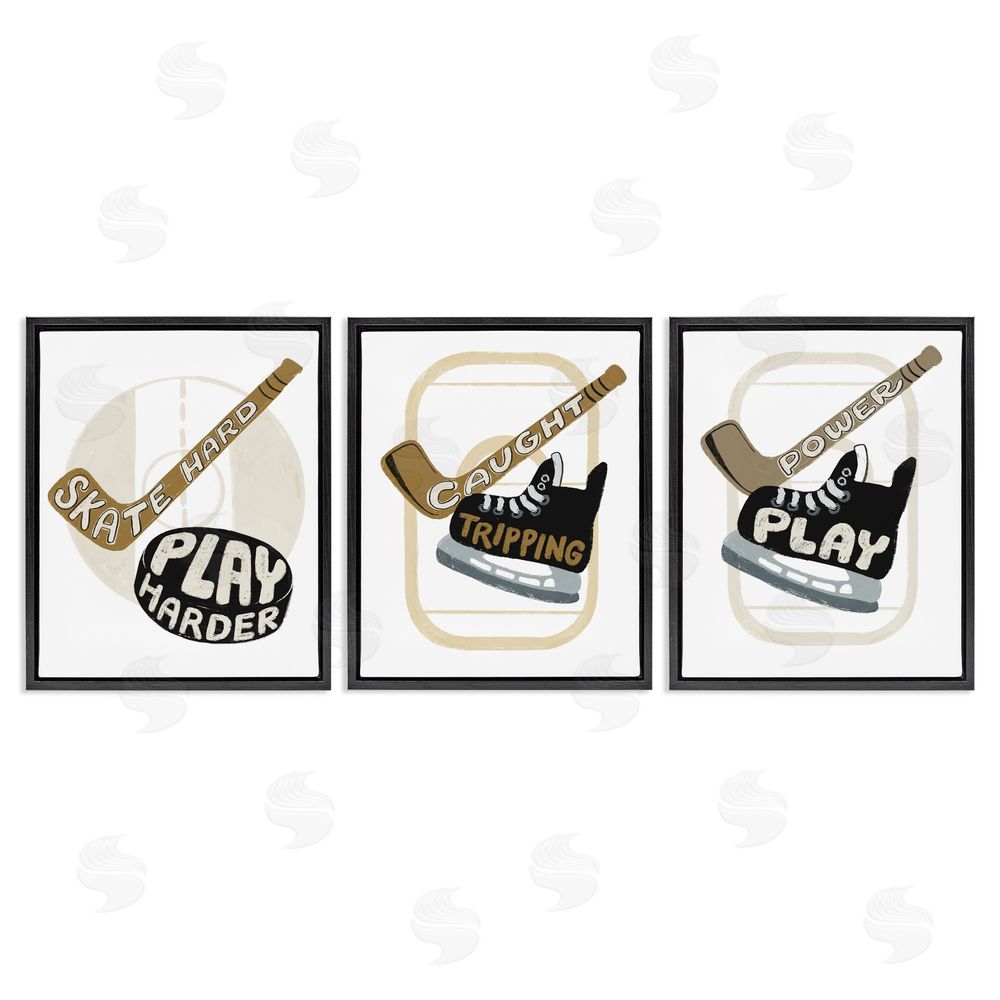 Connie Summers Fun Hockey Sports Phrases Black Floating Frame Canvas Wall Art Print