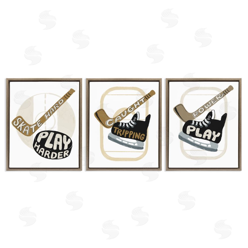 Connie Summers Fun Hockey Sports Phrases Brown Floating Frame Canvas Wall Art Print