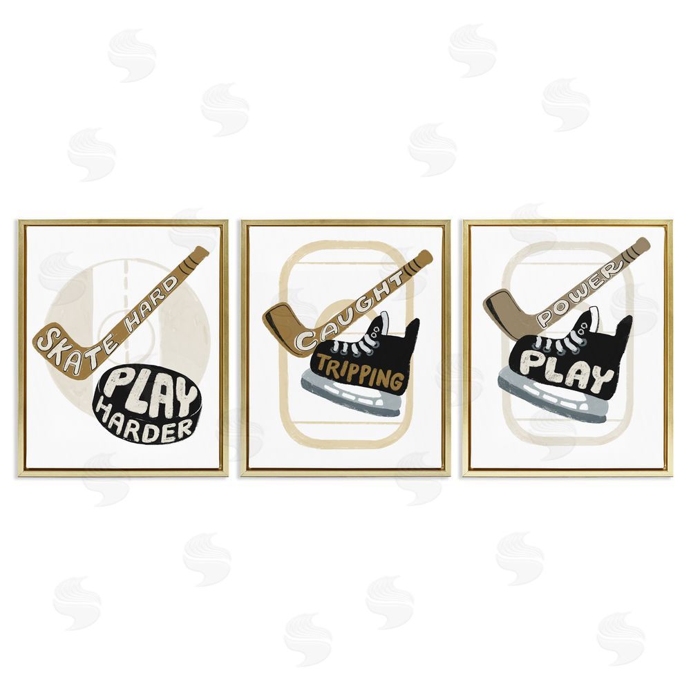 Connie Summers Fun Hockey Sports Phrases Gold Floating Frame Canvas Wall Art Print