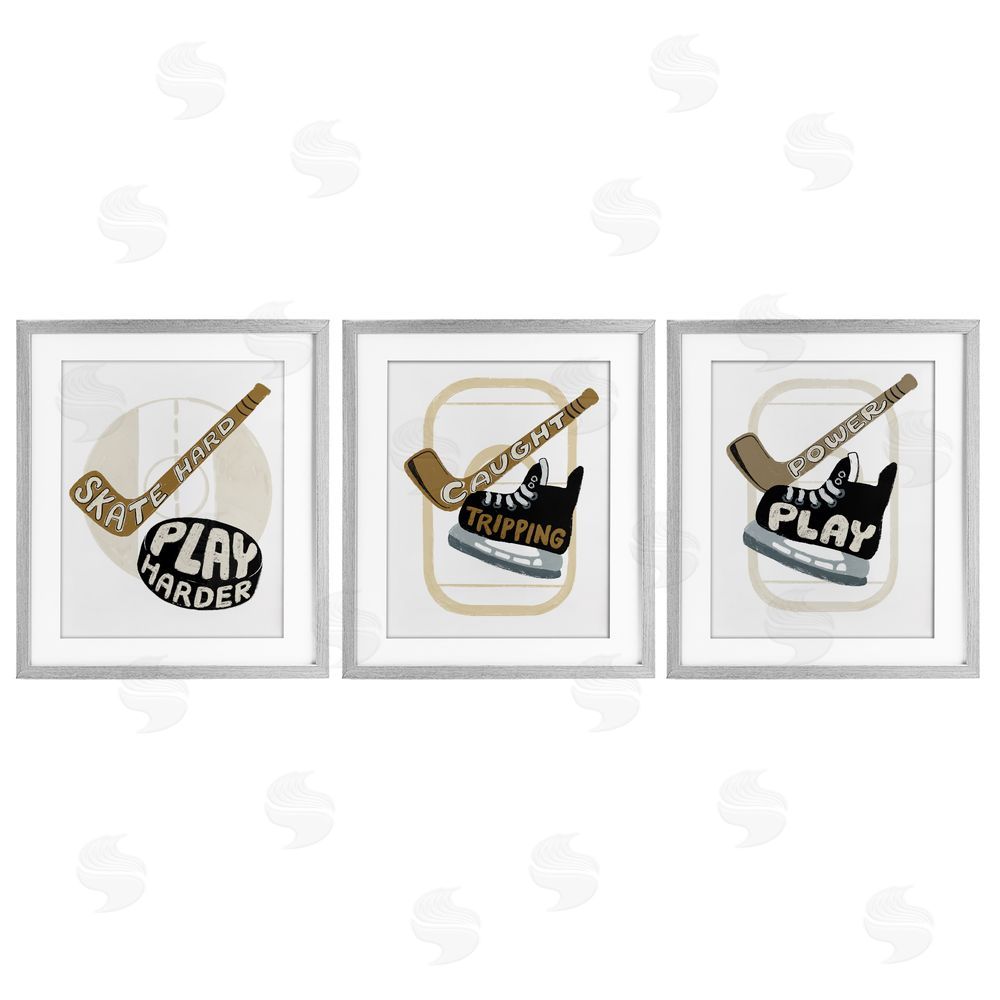Connie Summers Fun Hockey Sports Phrases Gray Framed Print Under Glass with White Mat Wall Art