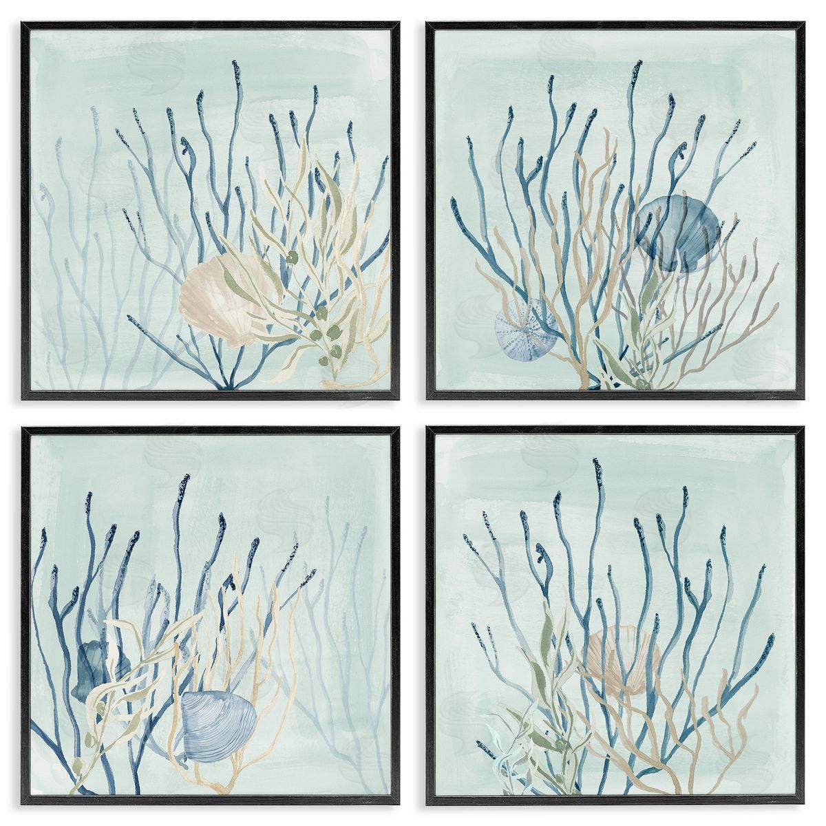 Swimming Underwater Sea Life Coral Black Frame Print Wall Art, Home Decor by Lucille Price