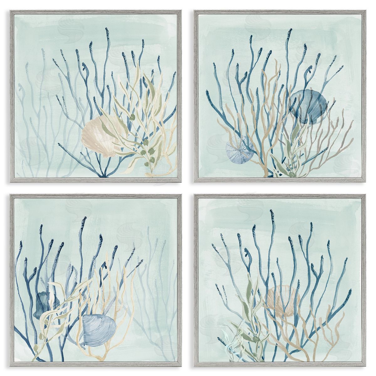Swimming Underwater Sea Life Coral Grey Frame Print Wall Art, Home Decor by Lucille Price