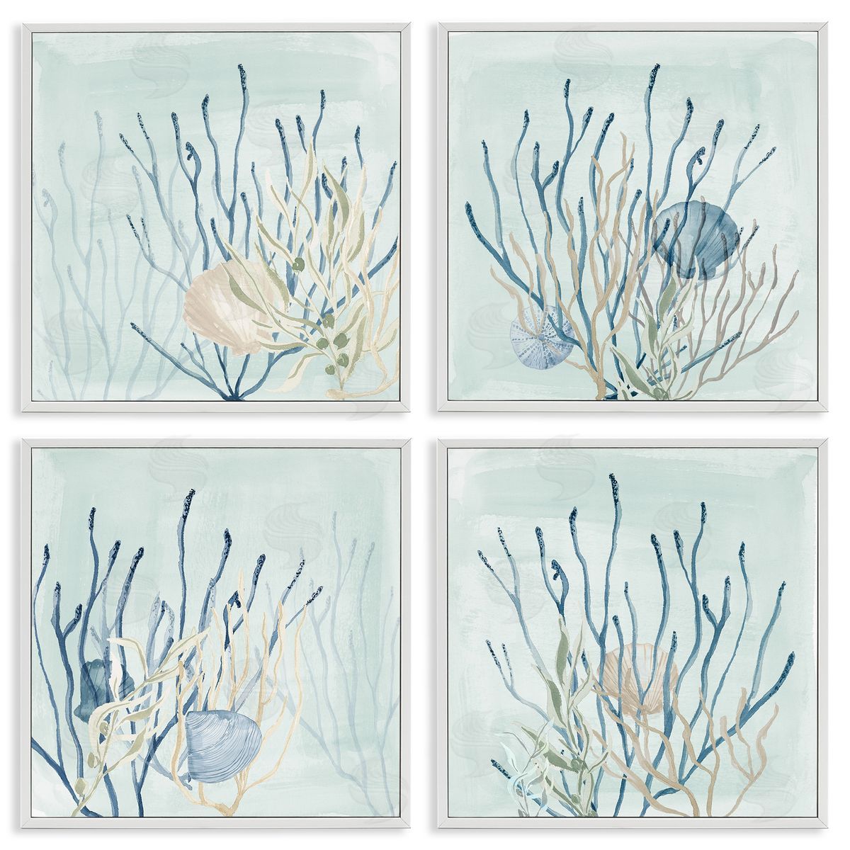 Swimming Underwater Sea Life Coral White Frame Print Wall Art, Home Decor by Lucille Price