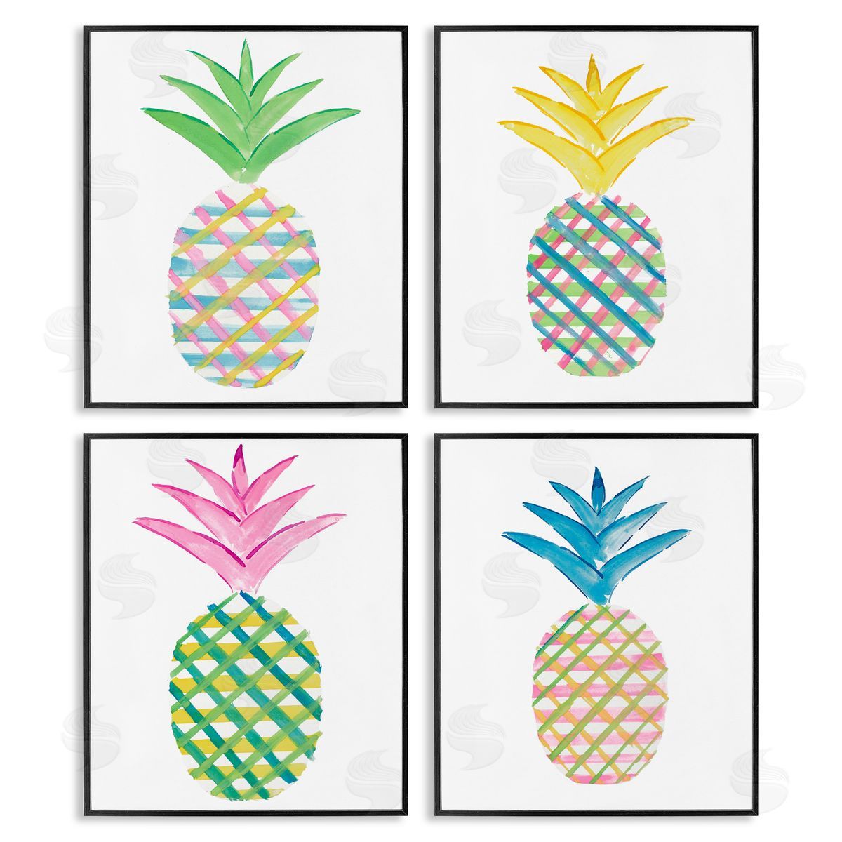 Plaid Patterned Pineapples Black Frame Print Wall Art, Home Decor by Julie DeRice