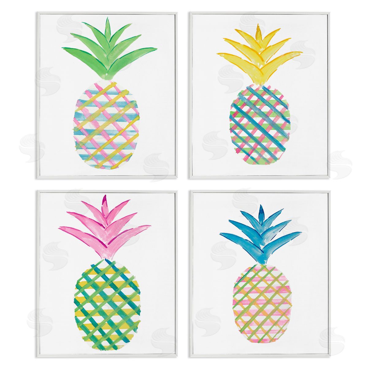 Plaid Patterned Pineapples White Frame Print Wall Art, Home Decor by Julie DeRice