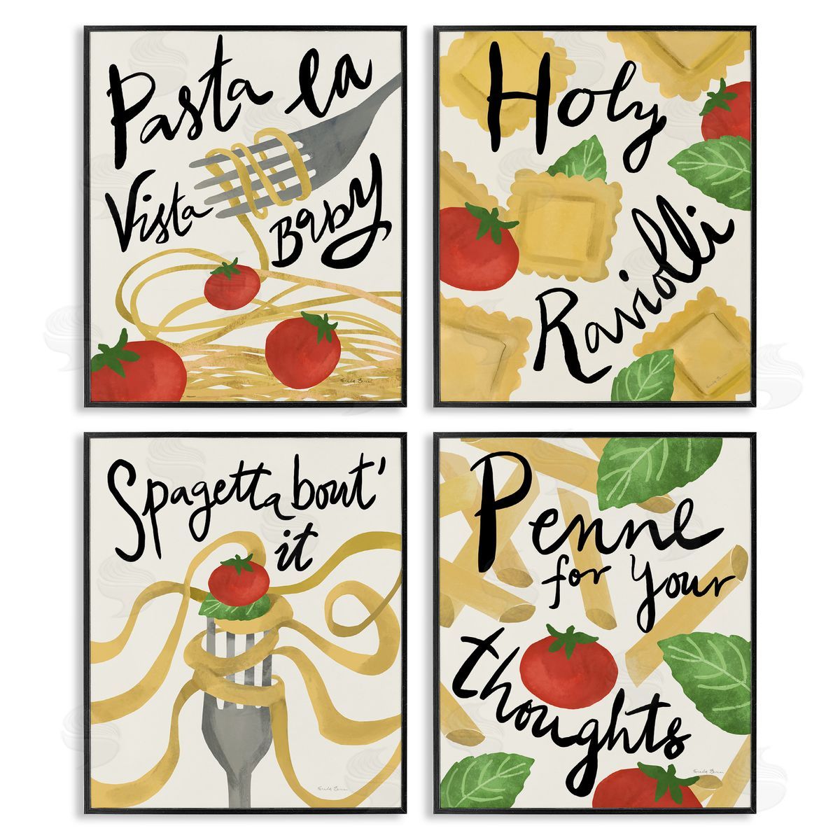 Funny Pasta Puns Black Frame Print Wall Art, Home Decor by Farida Zaman