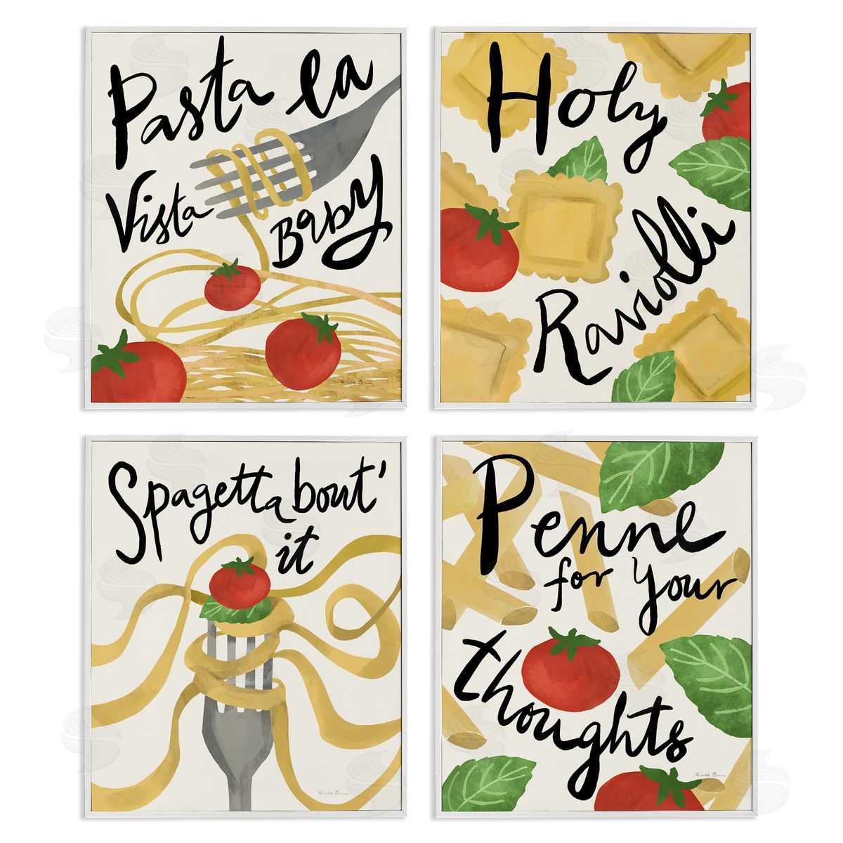 Funny Pasta Puns White Frame Print Wall Art, Home Decor by Farida Zaman