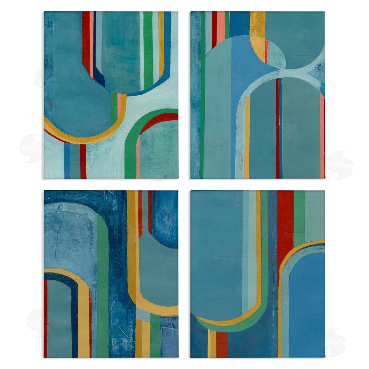Blue Wavy Arch Shapes Canvas Wall Art, Home Decor by Pippin Schupbach