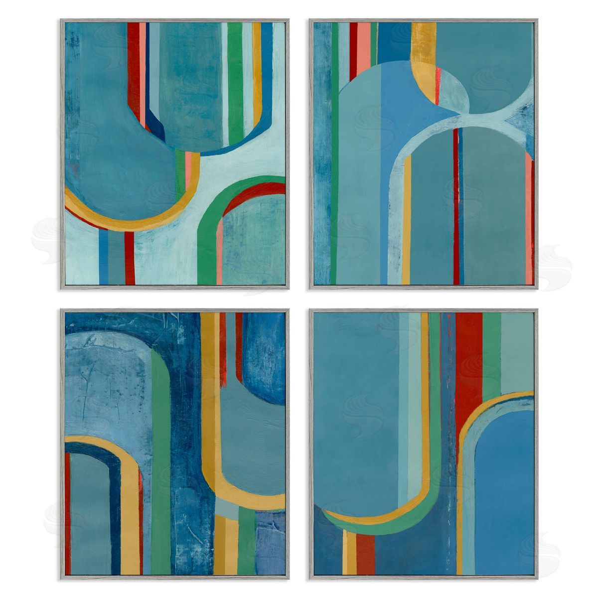 Blue Wavy Arch Shapes Grey Frame Print Wall Art, Home Decor by Pippin Schupbach