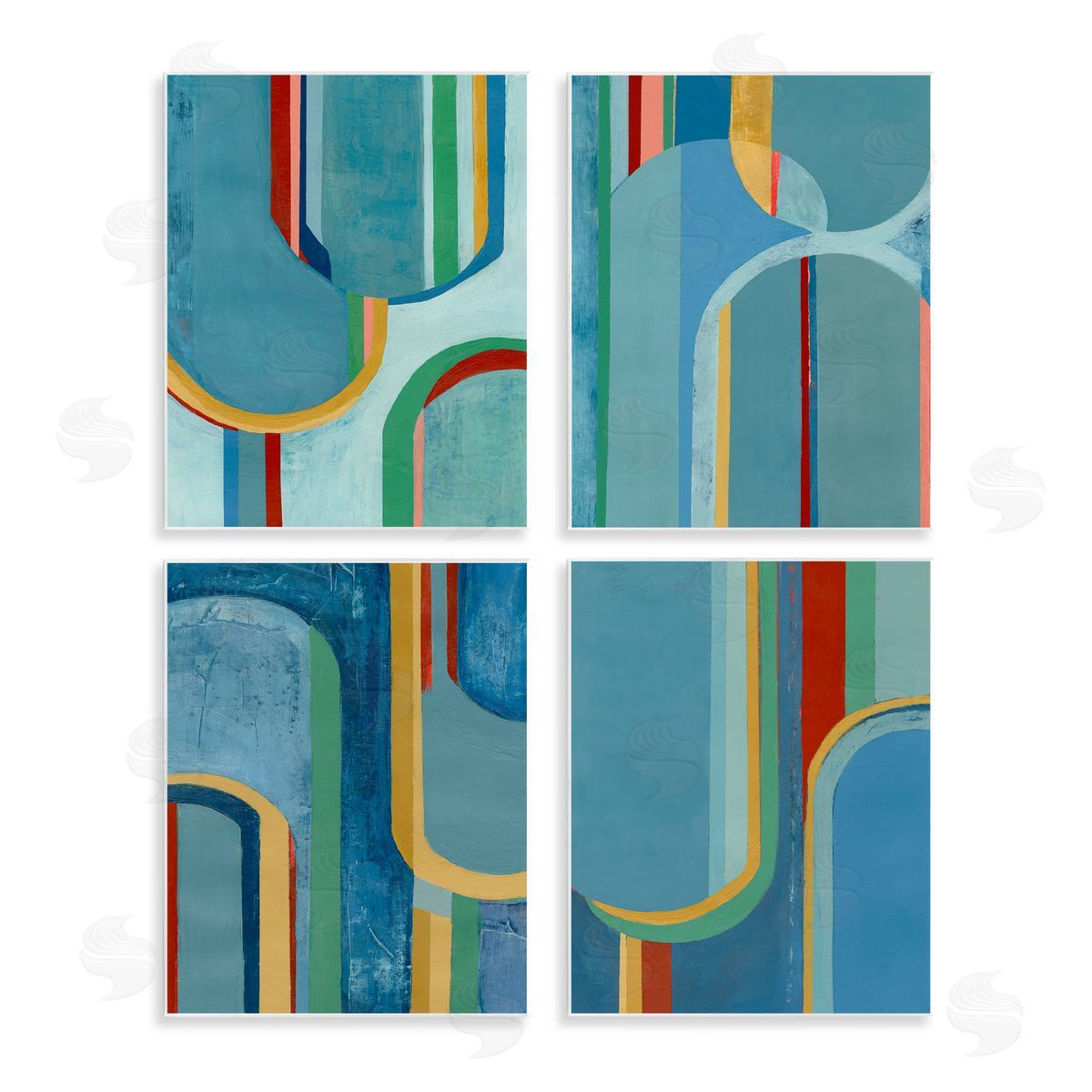 Blue Wavy Arch Shapes Wood Plaque Wall Art, Home Decor by Pippin Schupbach
