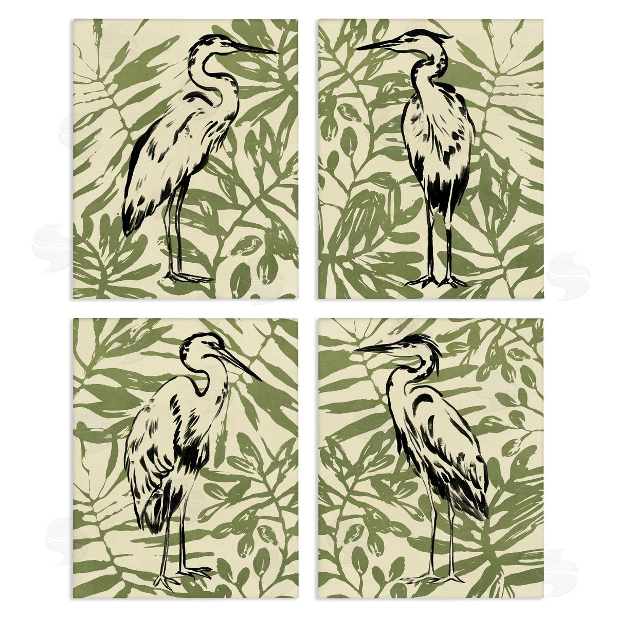Tropical Herons with Leaves Canvas Wall Art, Home Decor by June Erica Vess