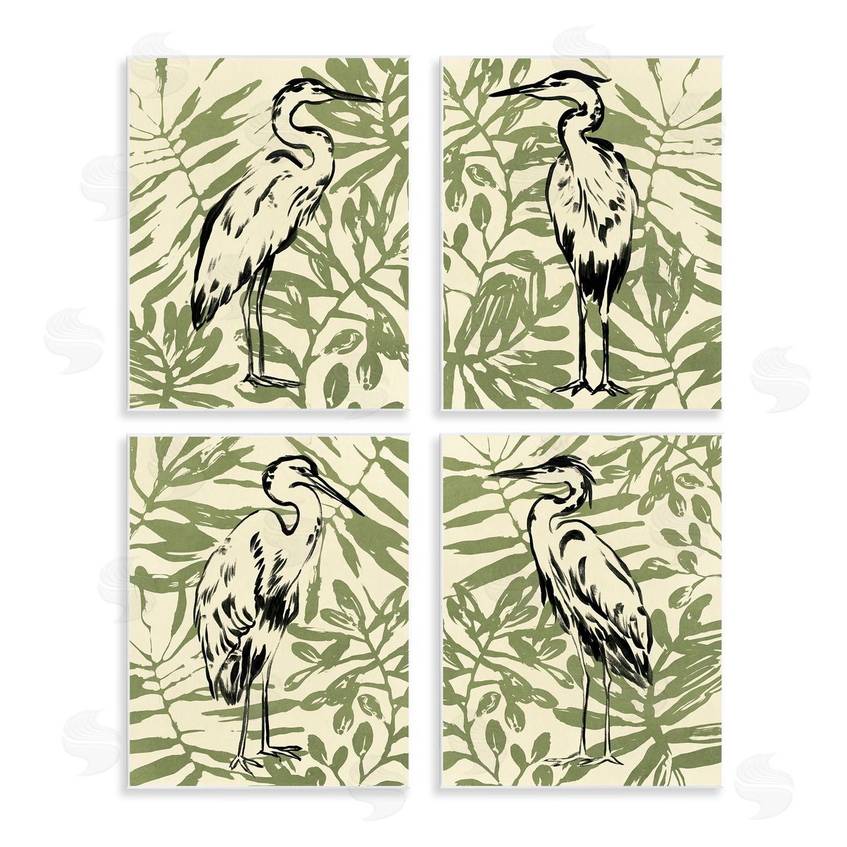 Tropical Herons with Leaves Wood Plaque Wall Art, Home Decor by June Erica Vess