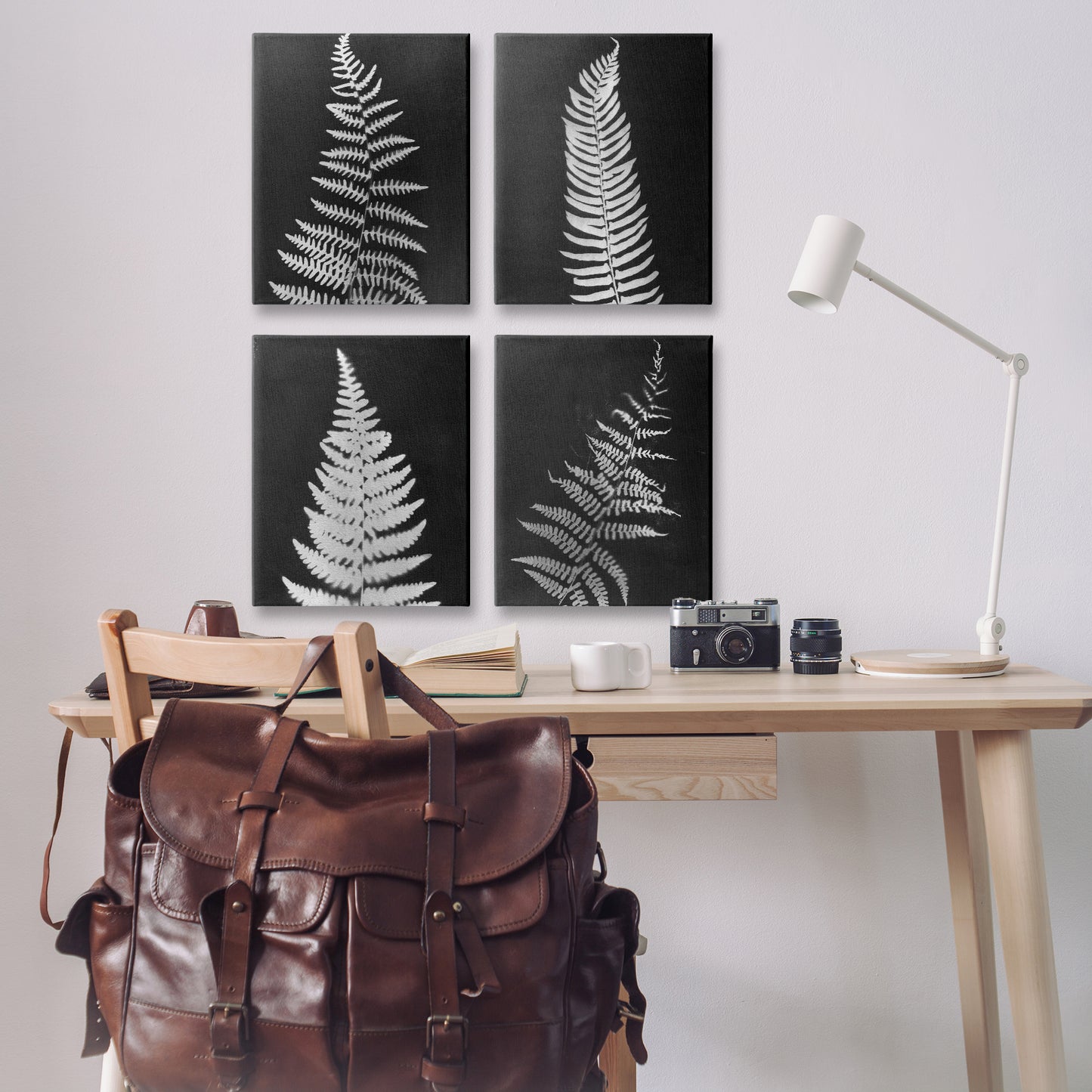 Monochrome Fern Impressions Canvas Wall Art in Room, Home Decor by Connie Resch