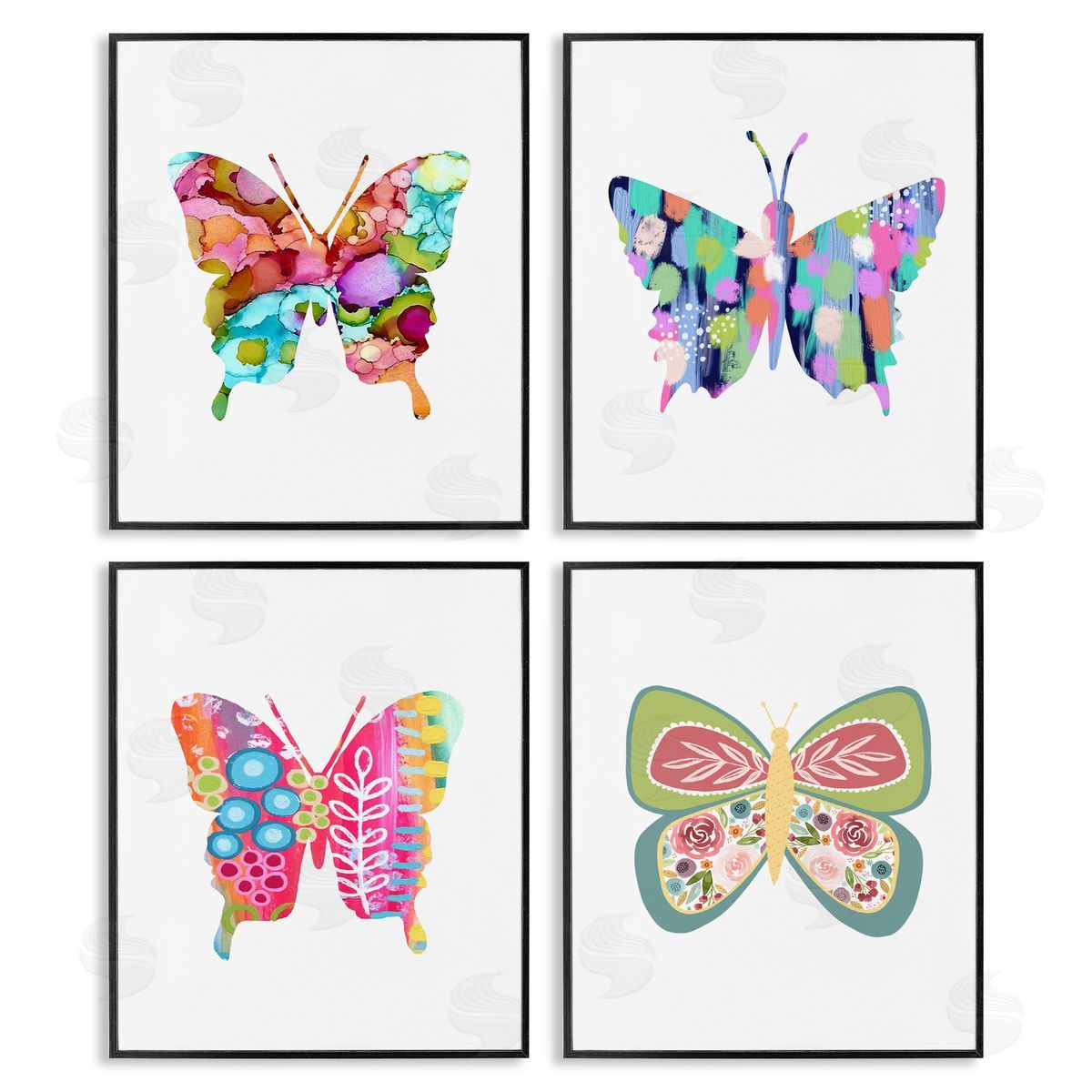 Bold Patterned Butterflies Black Frame Print Wall Art, Home Decor by Lisa Nohren