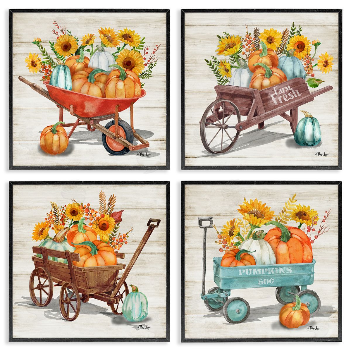 Autumn Harvest Wagons Black Frame Print Wall Art, Home Decor by Paul Brent