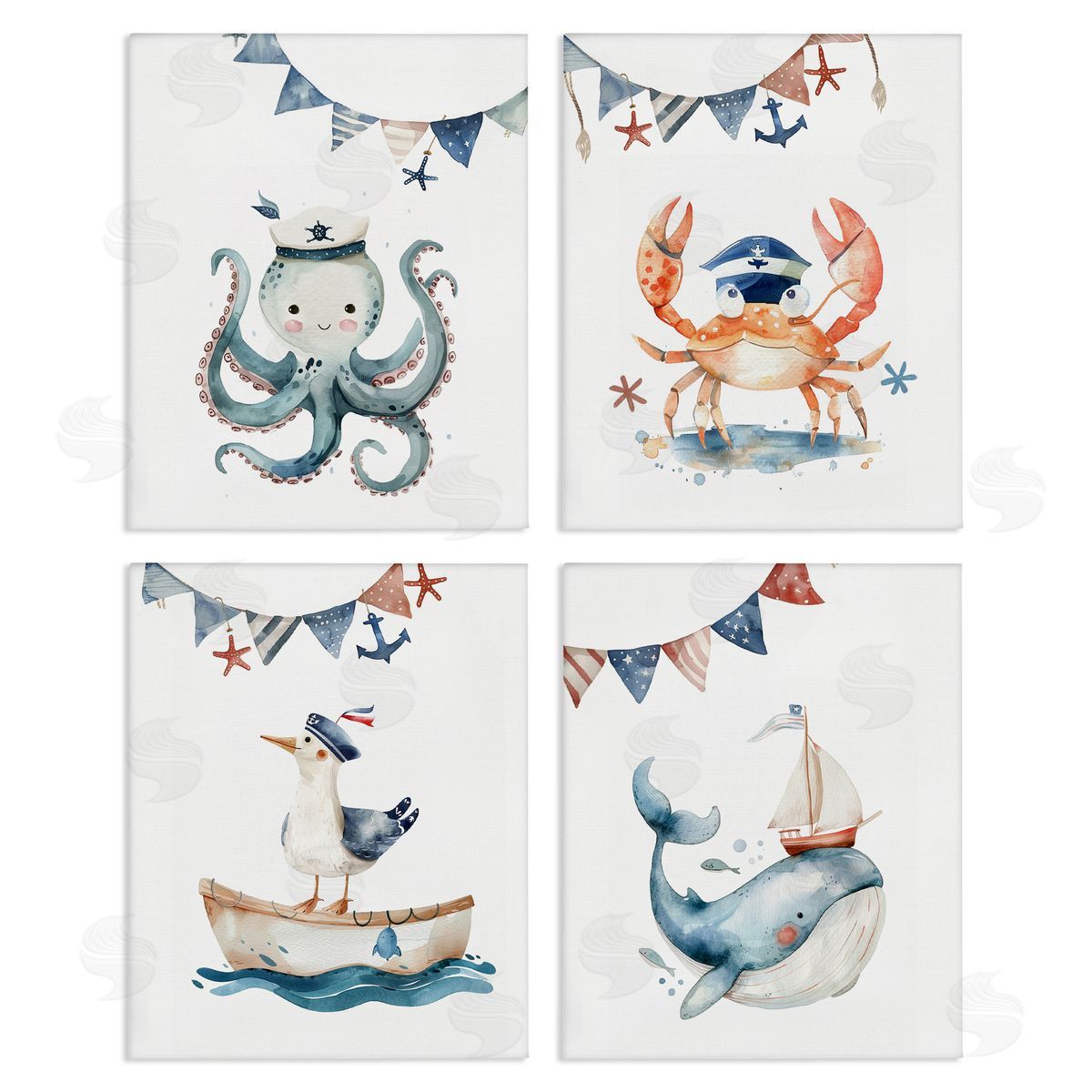 Maritime Sailor Animals Canvas Wall Art, Home Decor by LSR Design Studio