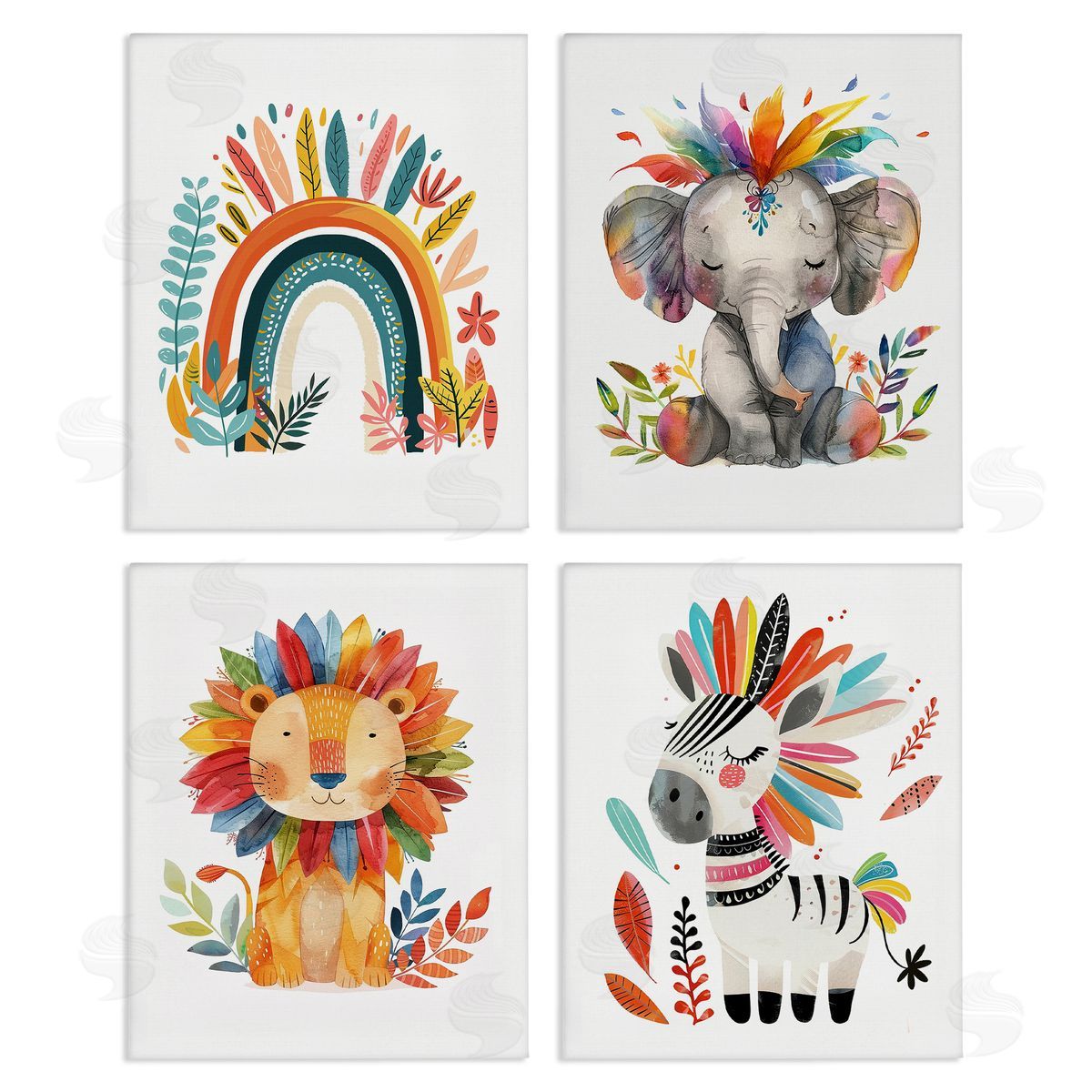 Rainbow Feather Animals Canvas Wall Art, Home Decor by LSR Design Studio
