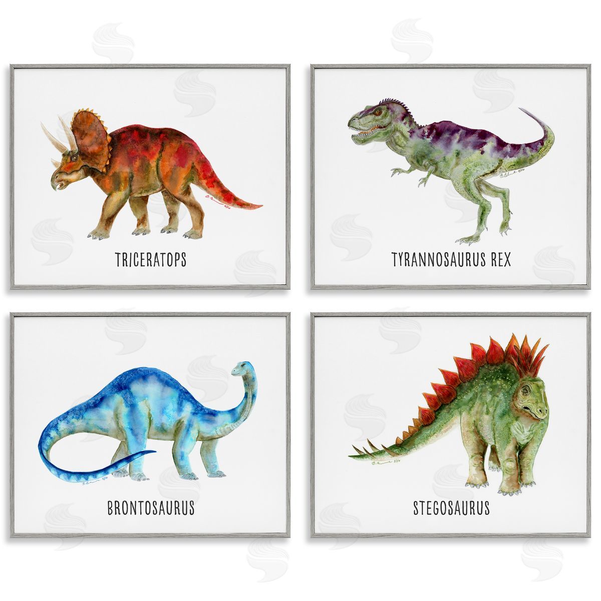 Educational Dinosaur Types Grey Frame Print Wall Art, Home Decor by Brett Blumenthal
