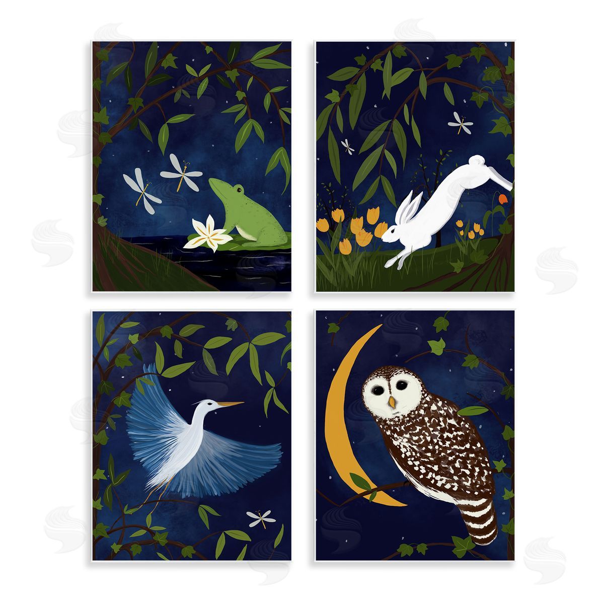 Nighttime Pond Animals Wood Plaque Wall Art, Home Decor by Michelle Ingari Designs