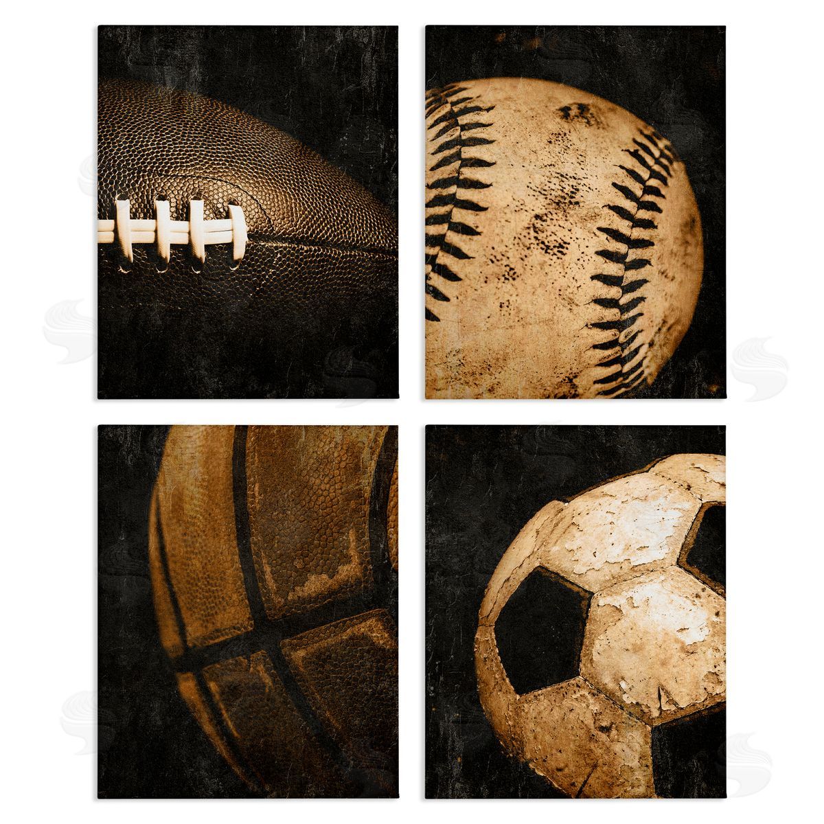 Distressed Vintage Sports Balls Canvas Wall Art, Home Decor by Kim Allen