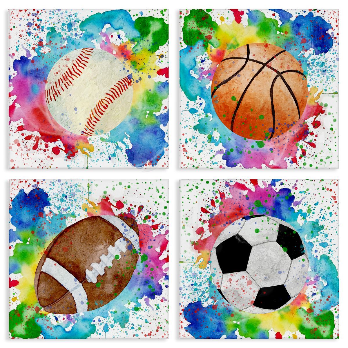 Rainbow Splatter Baseball Canvas Wall Art, Home Decor by Kim Allen