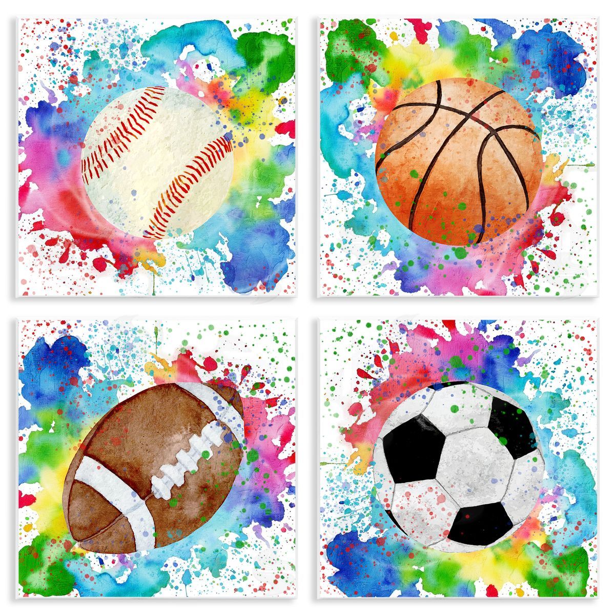 Rainbow Splatter Baseball Wood Plaque Wall Art, Home Decor by Kim Allen