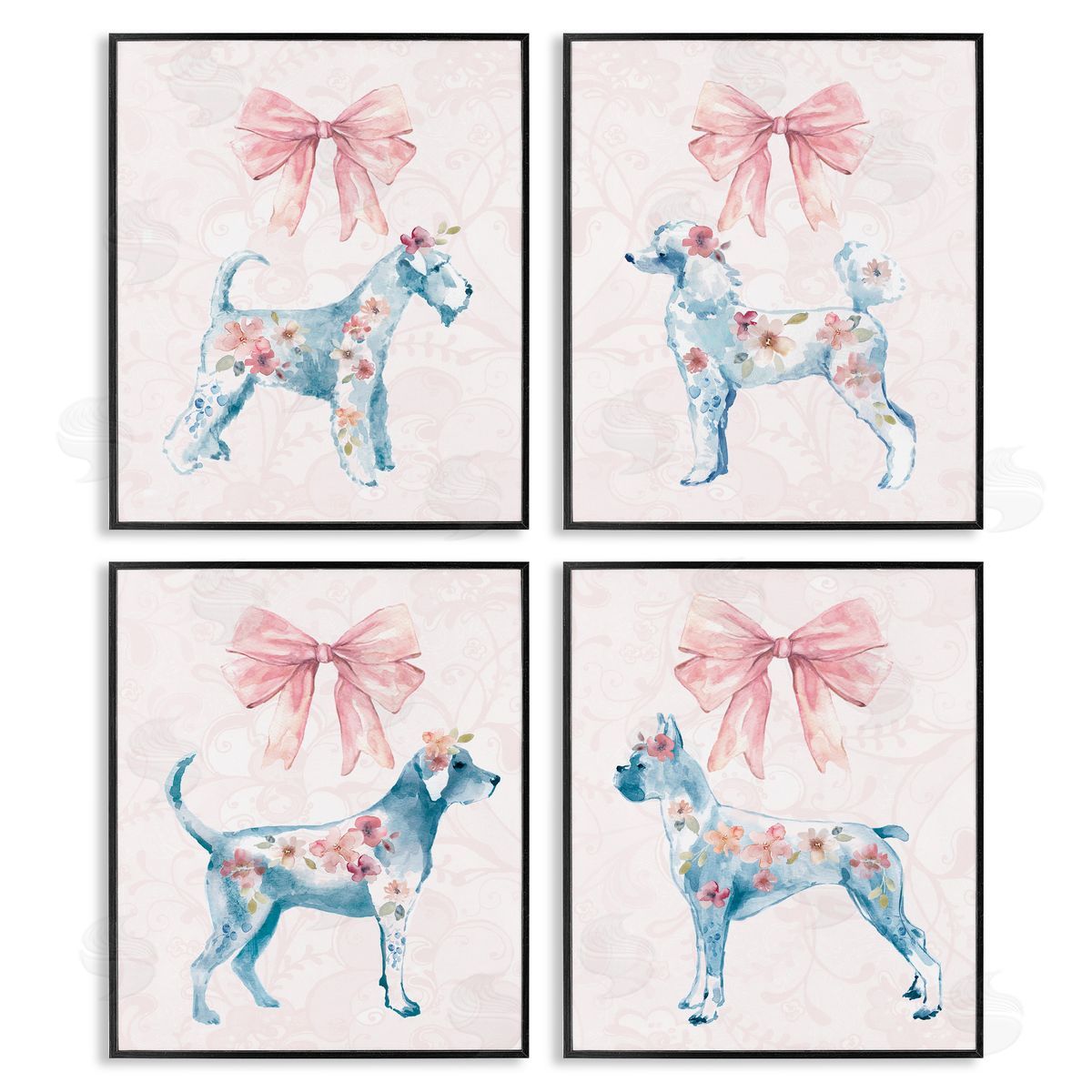 Chic Stylish Pastel Dogs Black Frame Print Wall Art, Home Decor by Carol Robinson