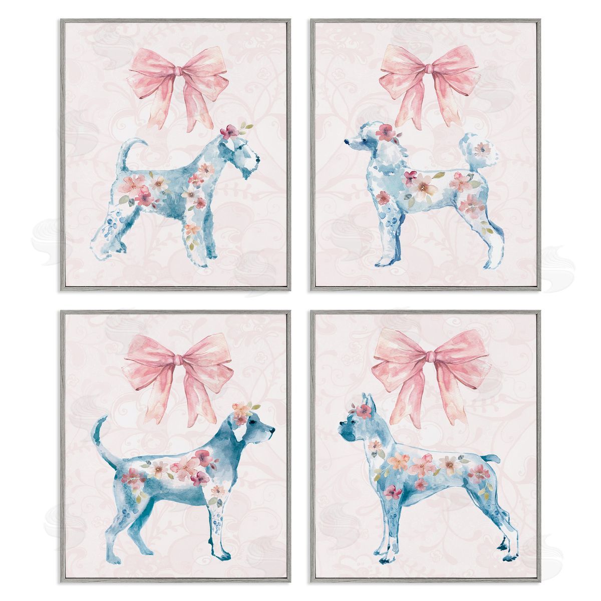 Chic Stylish Pastel Dogs Grey Frame Print Wall Art, Home Decor by Carol Robinson