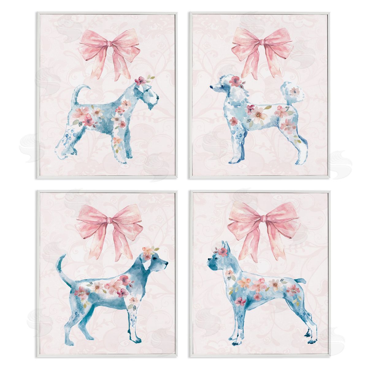 Chic Stylish Pastel Dogs White Frame Print Wall Art, Home Decor by Carol Robinson