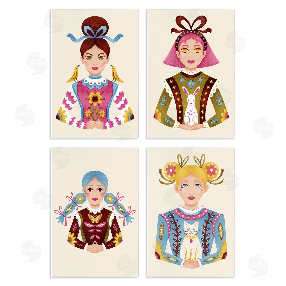 Floral Folk Women Portraits Wood Plaque Wall Art, Home Decor by Hannah Moren