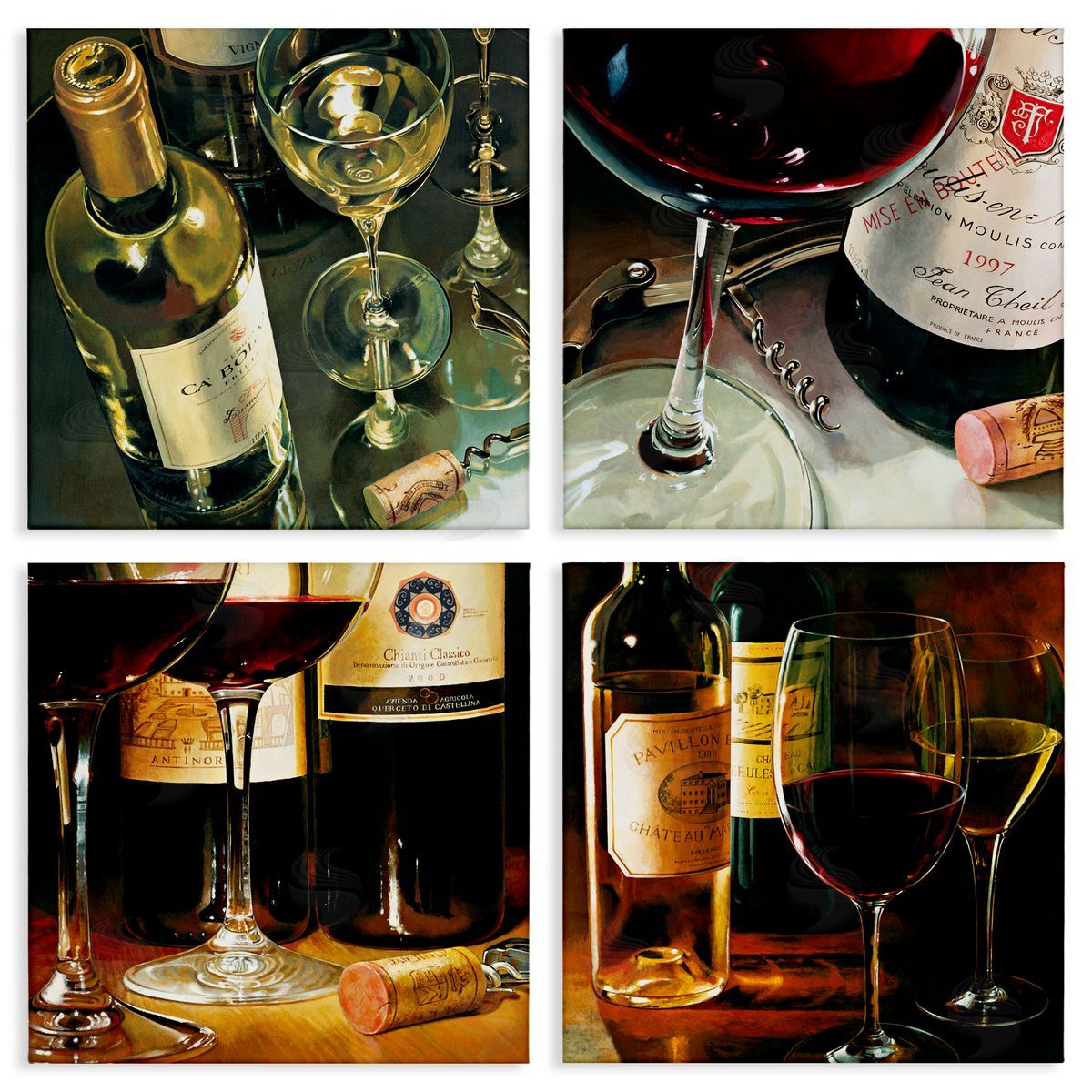 Stefano Ferreri Elegant Wine Still Lifes Canvas Wall Art Print